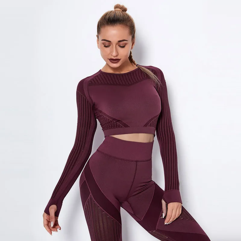 Yogadept hollow out Mesh Breathable Crop Tanks-Long Sleeves